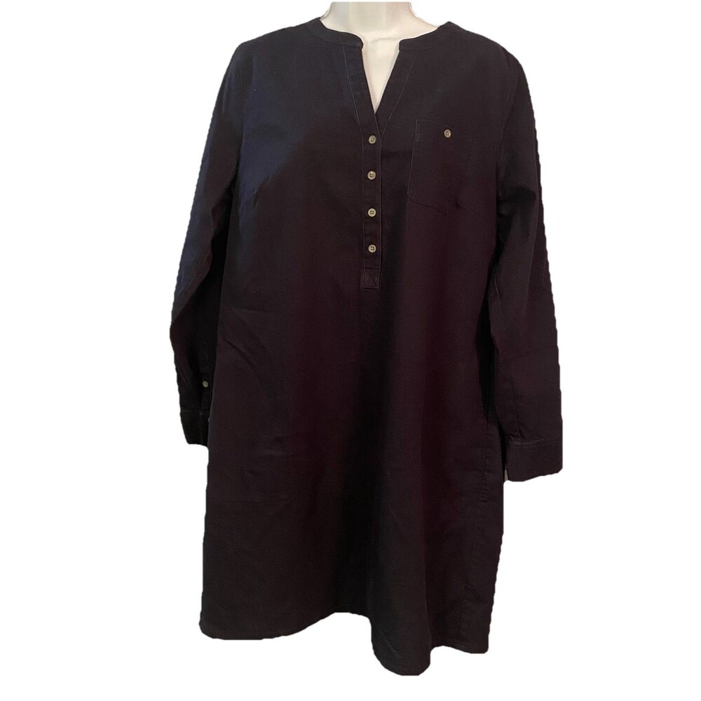 J. Jill Denim Stretch Shirt Dress Long Sleeve Size L Navy Blue pockets